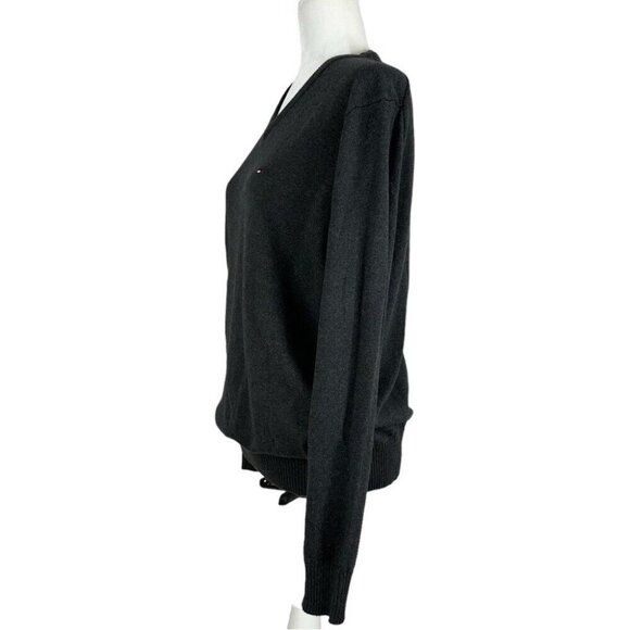 Tommy Hilfiger Women’s Dark Gray V-Neck Y2K Designer Knit Sweater M/C42 - Picture 3 of 11